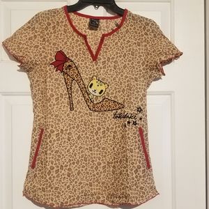 Leopard print Tokidoki by Koi scrub top